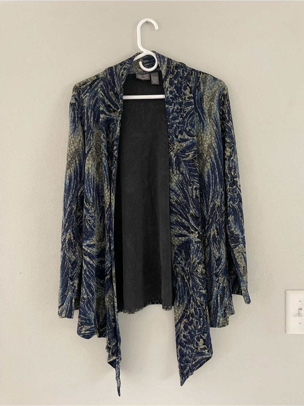 Chico's Navy & Cream Printed Open Drape Cardigan